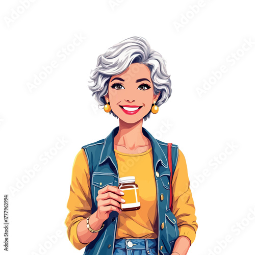 Vsai senior woman smiling holding health supplement bottle