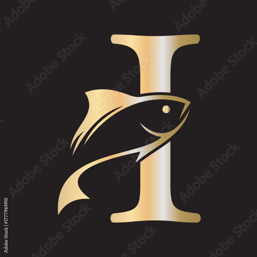 Initial Fish Logo combine with letter I vector template