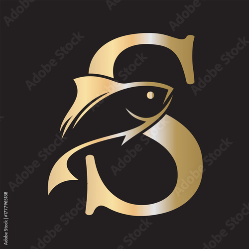 Initial Fish Logo combine with letter S vector template