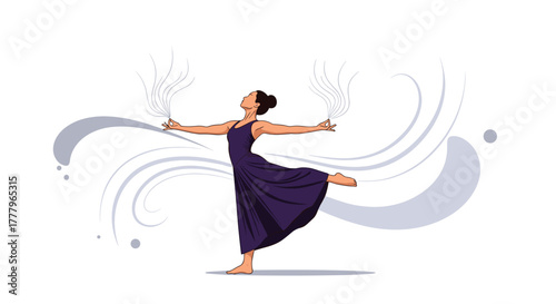 A dancer gracefully performs a ballet pose with her arms extended outwards creating a magical effect.