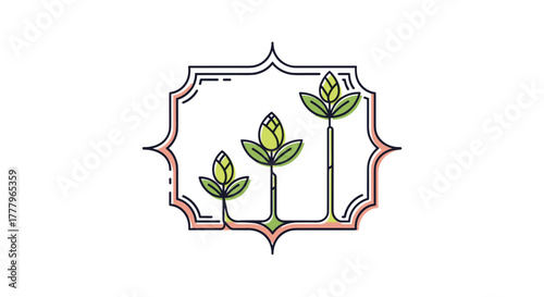 Visualizing the growth of plants and buds in an artistic frame with decorative borders.