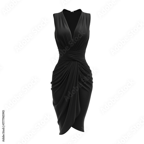 Elegant Black Wrap Dress With Tie Detail Suitable for Various Occasions