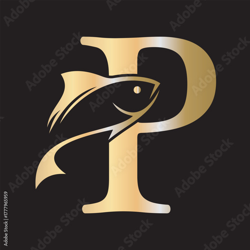 Initial Fish Logo combine with letter P vector template