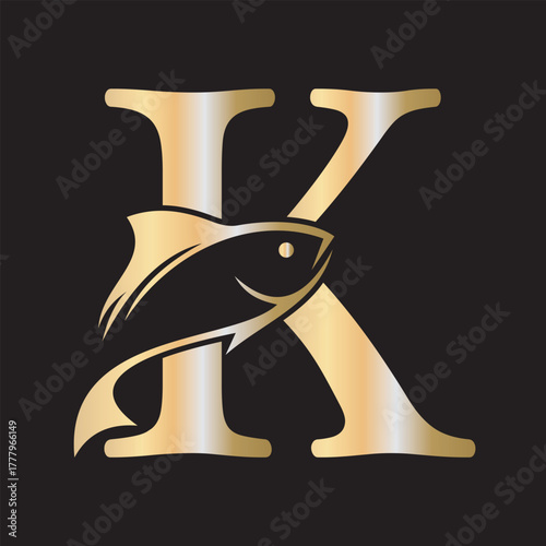 Initial Fish Logo combine with letter K vector template