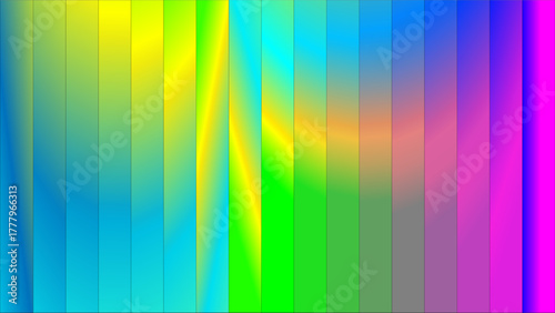 A vibrant vertical gradient of colors transitions from cool blues and greens to warm yellows and purples.