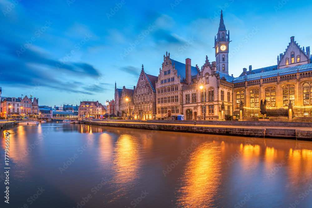 Fototapeta premium Ghent, Belgium Town Cityscape at Dawn 836