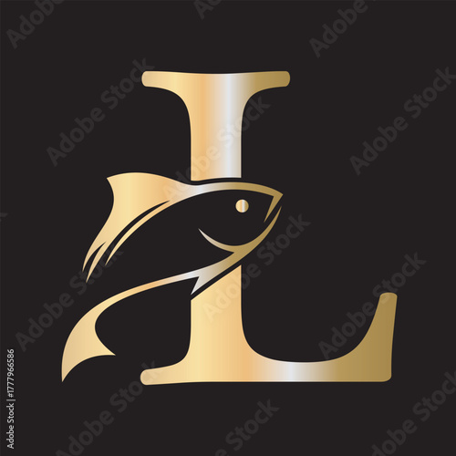 Initial Fish Logo combine with letter L vector template