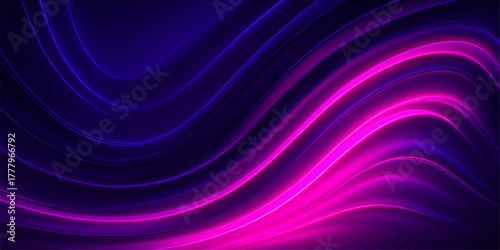 Flowing purple silk waves backdrop with a smooth glowing curve design and energy lines