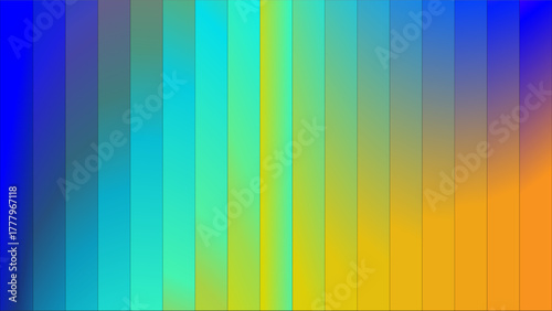 A vibrant gradient of vertical color bars transitions from blue to orange, creating a visual spectrum.