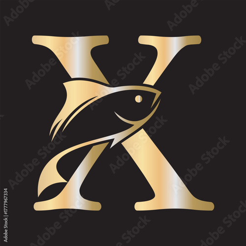 Initial Fish Logo combine with letter X vector template