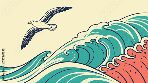 A cartoon waterfall cascading over rocks surrounded by trees and lush greenery in a serene landscape