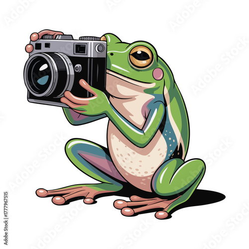 Photographer Frog Holding Camera Cartoon Illustration