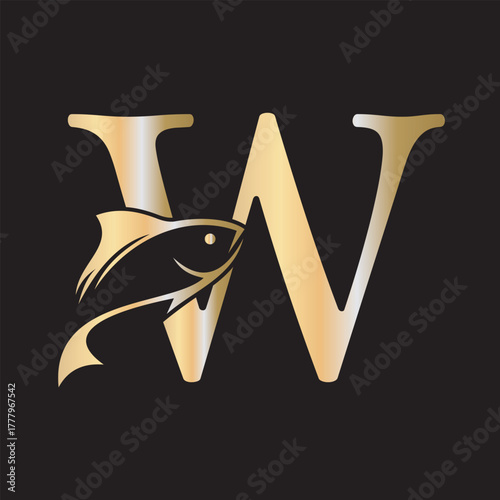 Initial Fish Logo combine with letter W vector template