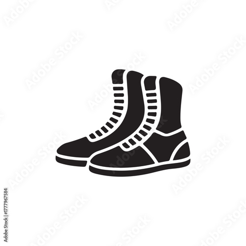 High top athletic shoes presented as a strong black silhouette