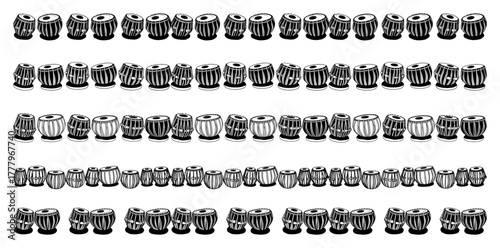 Set of seamless borders with Indian Tabla drums Ethnic traditional music vector pattern