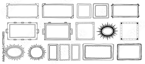 Hand drawn rectangular label frames and badges assorted sketch outline vector set