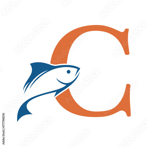 Initial Fish Logo combine with letter C vector template
