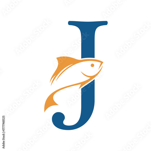 Initial Fish Logo combine with letter J vector template