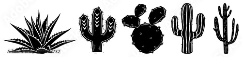 Set of Cactus and Succulent Plant Silhouettes Vintage Western Desert Vector Icons