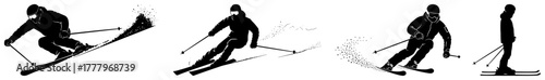 Set of vintage skier silhouettes Winter sport action vector illustrations