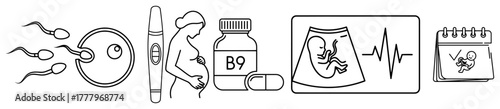 Pregnancy and fertility icons set conception ovulation test ultrasound pregnant woman prenatal care vector