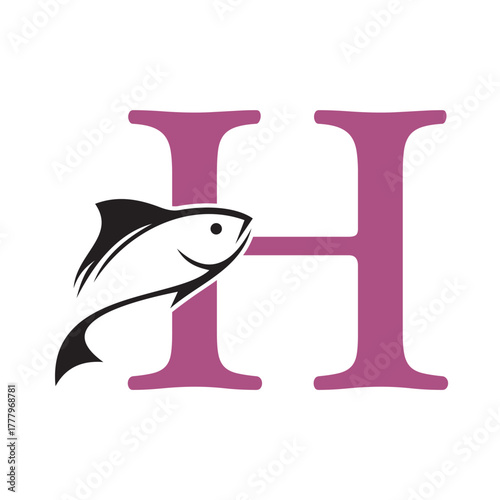 Initial Fish Logo combine with letter H vector template