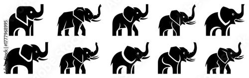 Stylized elephant logo and icon vector set Collection of modern animal silhouettes for branding