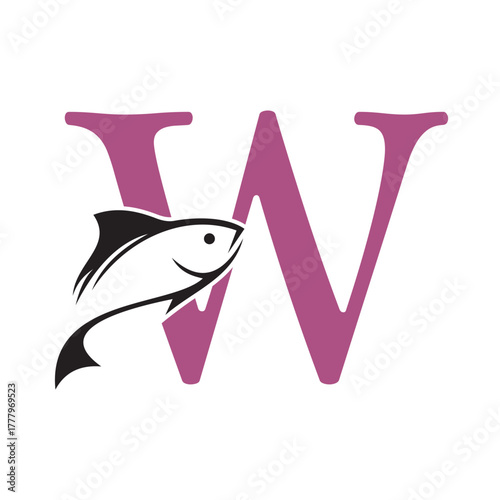 Initial Fish Logo combine with letter W vector template