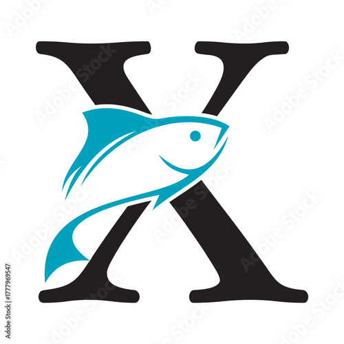Initial Fish Logo combine with letter X vector template