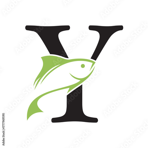 Initial Fish Logo combine with letter Y vector template