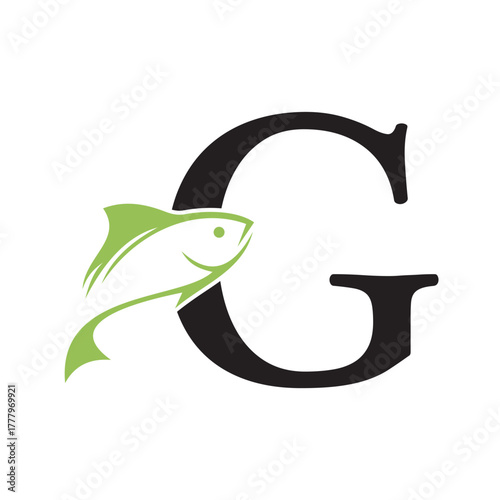Initial Fish Logo combine with letter G vector template