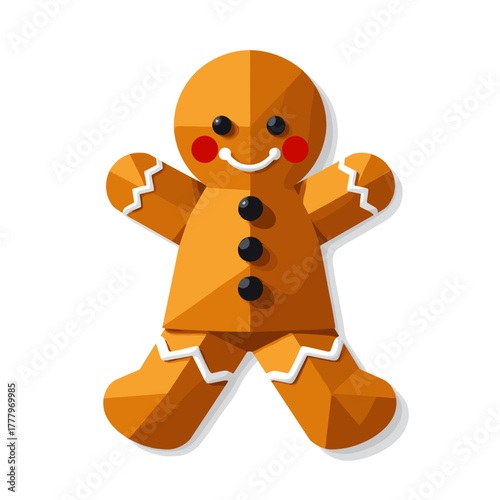Gingerbread man made of paper origami on white background for confectionery decoration concept