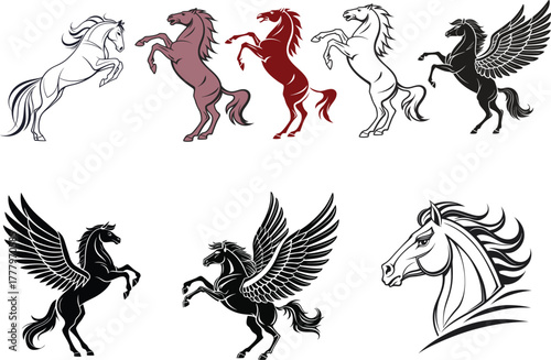 Collection of horse and pegasus silhouettes