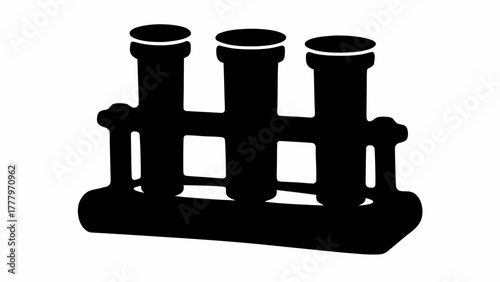 Illustration of three test tubes in a rack, presented in a simple black and white color scheme style