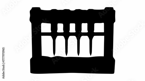 Silhouette of a test tube rack with multiple tubes in a black and white laboratory setting view