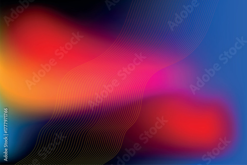 A fluid and electric abstract background featuring a vibrant neon gradient blend of red, orange, magenta, and deep blue, with subtle lines creating a modern, smooth, and technological aesthetic.