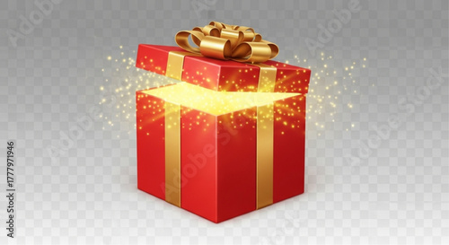 An open gift box radiating with ethereal light, adorned with a golden ribbon, perfect for celebrations. vector illustration