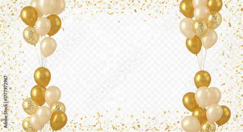 Festive gold balloons and confetti create a celebratory border, perfect for any special occasion. Capture the elegance and joy with this celebratory backdrop. vector illustration