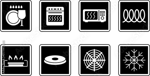 Black Cookware Signs. Kitchenware Labels. Safe to Wash in: Dishwasher, Oven, Microwave, Induction, Gas, Electric, Ceramic, and Freezer