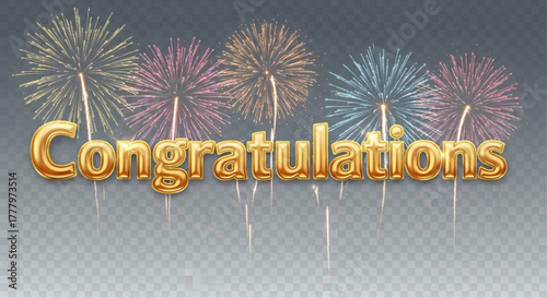 A vibrant celebratory scene, featuring glittering golden Congratulations text amidst a burst of colorful fireworks. The design embodies festivity, joy, and the spirit of triumph. vector illustration