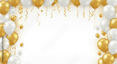 A celebratory arch of golden and white balloons floats, creating a festive atmosphere perfect for special occasions. vector illustration