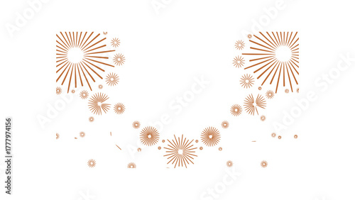 Golden and silver fireworks exploding in a festive display against a white background with falling confetti