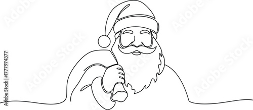 Santa Claus with holiday gifts sack line art vector illustration icon 