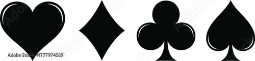 Playing card suits vector. Heart, diamond, club, and spade minimalist casino icons