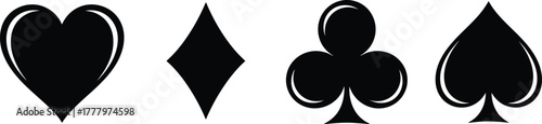 Playing card suits vector. Heart, diamond, club, and spade minimalist casino icons
