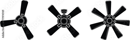 Hanging ceiling fan air ventilation and cooling appliance symbol for home temperature circulation vector illustration icon