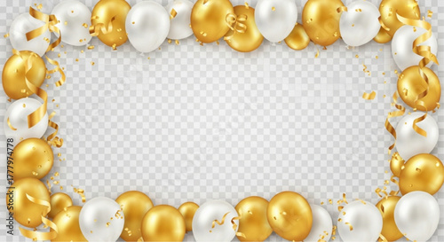 A celebratory balloon frame featuring gleaming gold and white balloons, offering a festive and cheerful design for various occasions. vector illustration