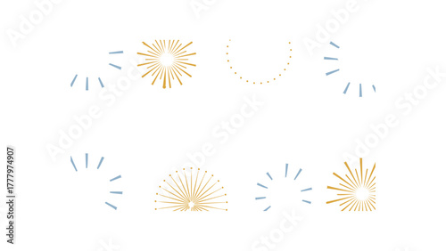 Whimsical abstract floral bursts and delicate petals arranged in a circular frame on a clean white background