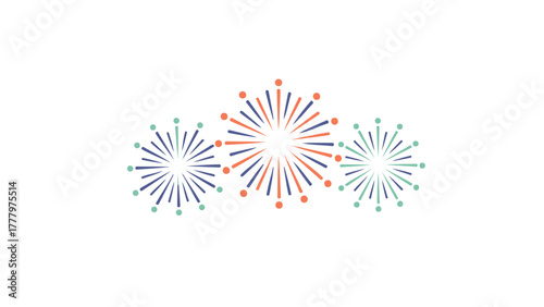 Brightly colored abstract fireworks bursting in a festive celebration against a white background