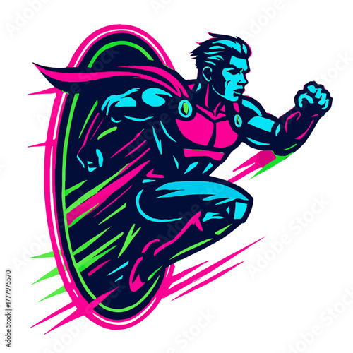 Futuristic Superhero Running Through Portal color vector